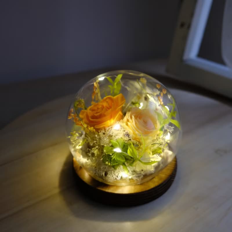 【永生花鍾罩】乾燥花/永生花/鍾罩/禮物/橘色/送禮/夜燈