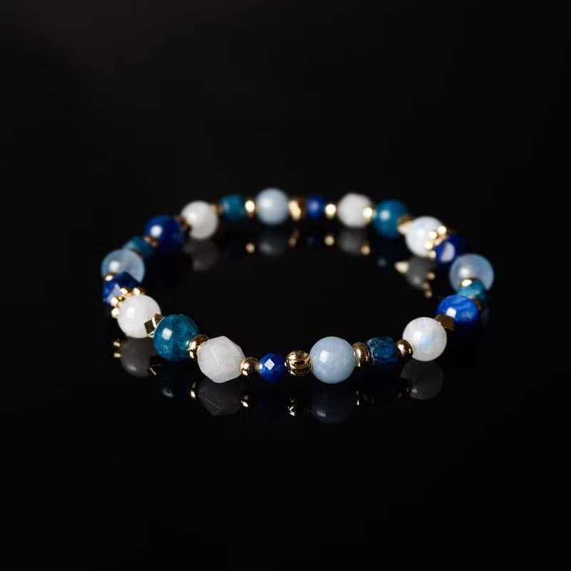 碧藍蒼穹 // 月光石青金石海洋藍寶藍晶石 手鍊 // 溝通表達 療癒