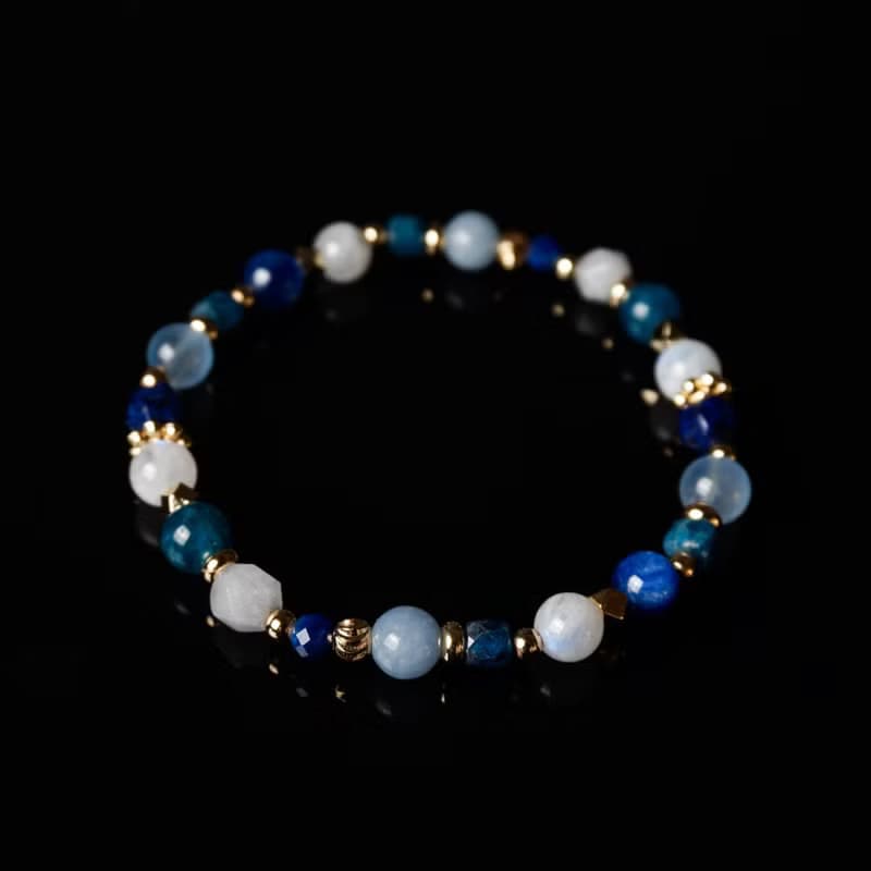 碧藍蒼穹 // 月光石青金石海洋藍寶藍晶石 手鍊 // 溝通表達 療癒