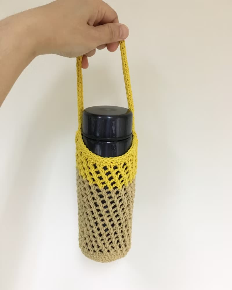 網狀編織水壺提袋 飲料提袋 黃與亞麻款