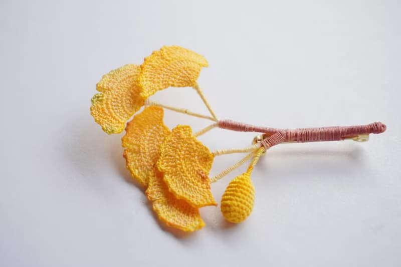 情人節禮物 銀杏葉 蕾絲線繡微鉤胸針 秋意濃自然風胸針