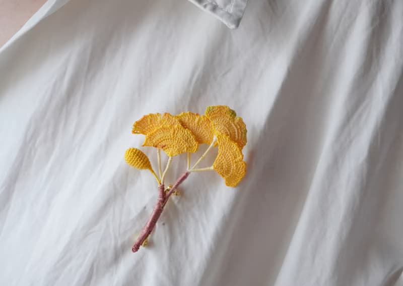 情人節禮物 銀杏葉 蕾絲線繡微鉤胸針 秋意濃自然風胸針