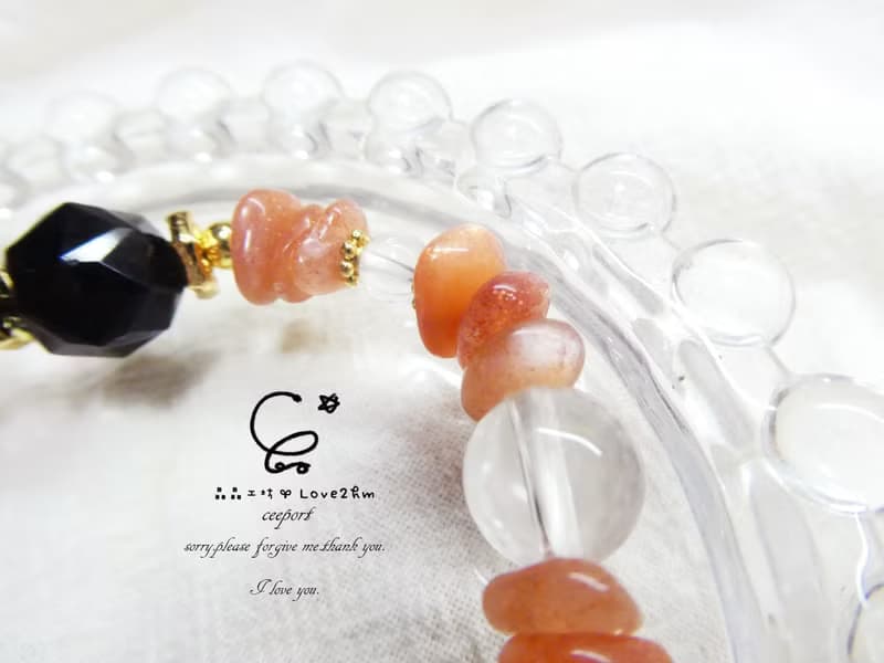 晶晶工坊*Love2hm【暖陽】橙月光石 銀沙黑曜 白水晶 設計手鍊