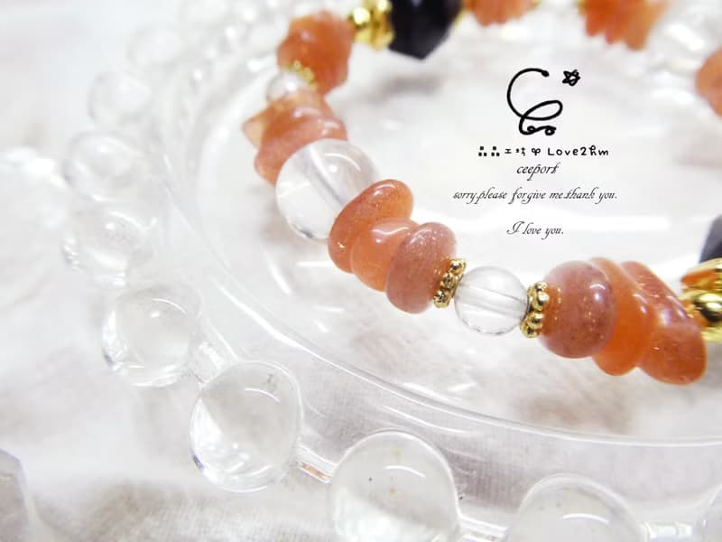 晶晶工坊*Love2hm【暖陽】橙月光石 銀沙黑曜 白水晶 設計手鍊