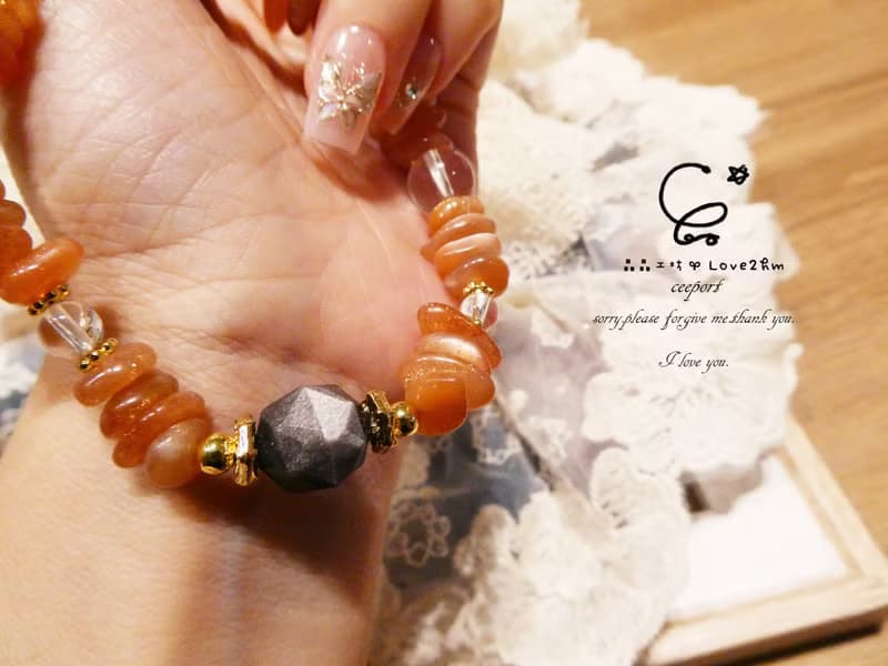 晶晶工坊*Love2hm【暖陽】橙月光石 銀沙黑曜 白水晶 設計手鍊