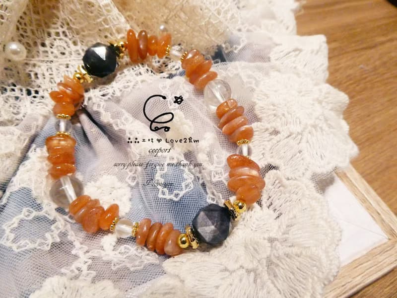 晶晶工坊*Love2hm【暖陽】橙月光石 銀沙黑曜 白水晶 設計手鍊