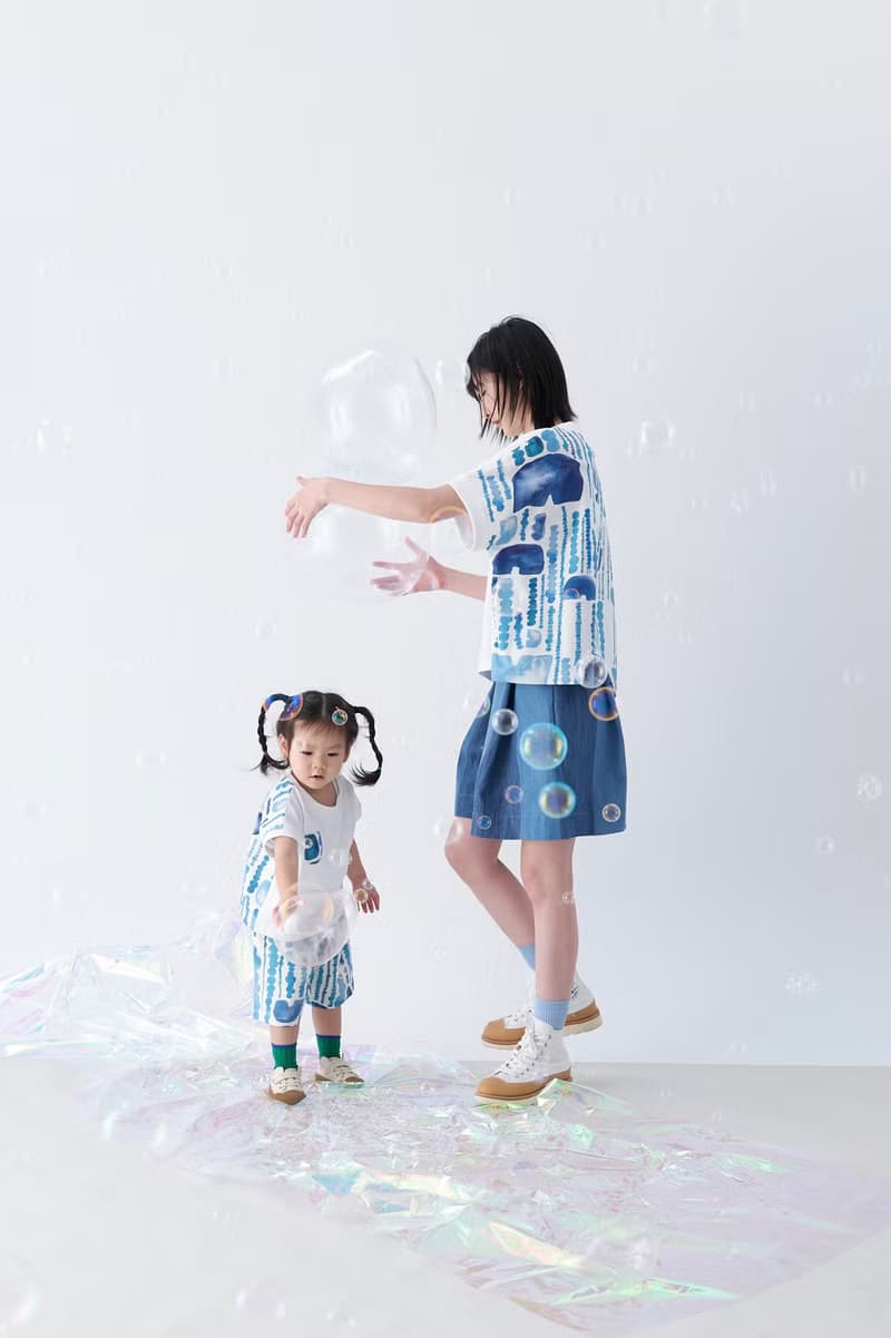 親子裝 rian印花獨家布料蝙蝠袖拼接白tee