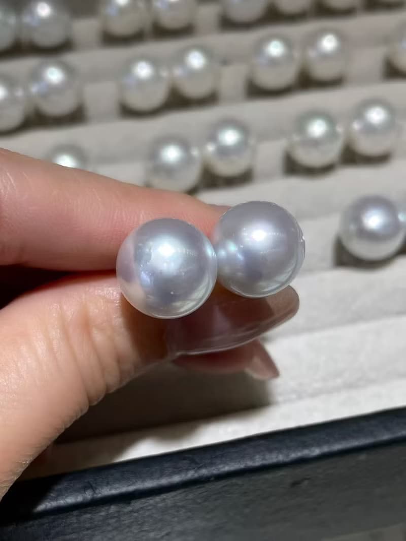 微瑕澳白珍珠9mm12mm南洋珍珠海水珍珠真珠18K珍珠耳環耳釘