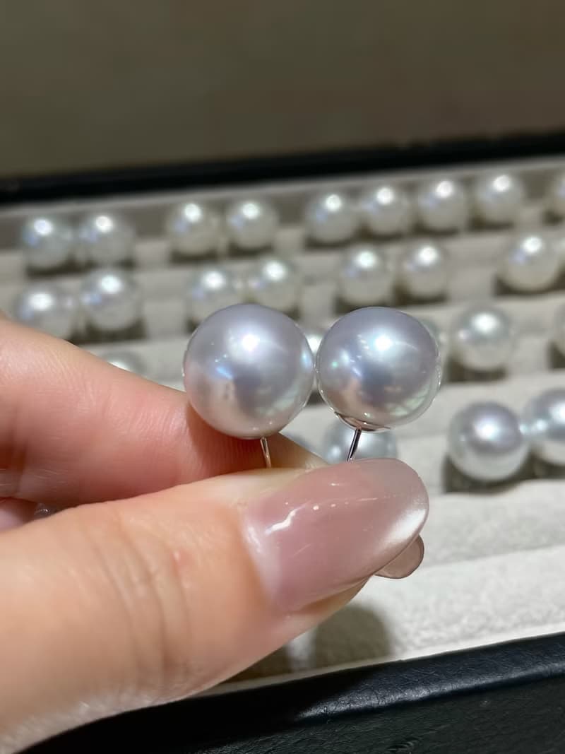 微瑕澳白珍珠9mm12mm南洋珍珠海水珍珠真珠18K珍珠耳環耳釘
