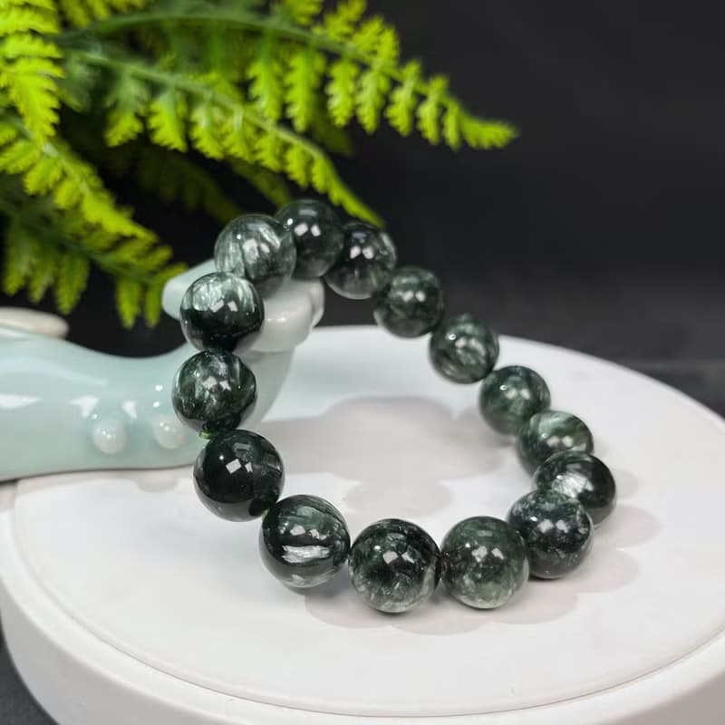 精品綠龍晶手串 顆顆滿龍紋 俄料綠泥石手珠 14mm 天然能量手環