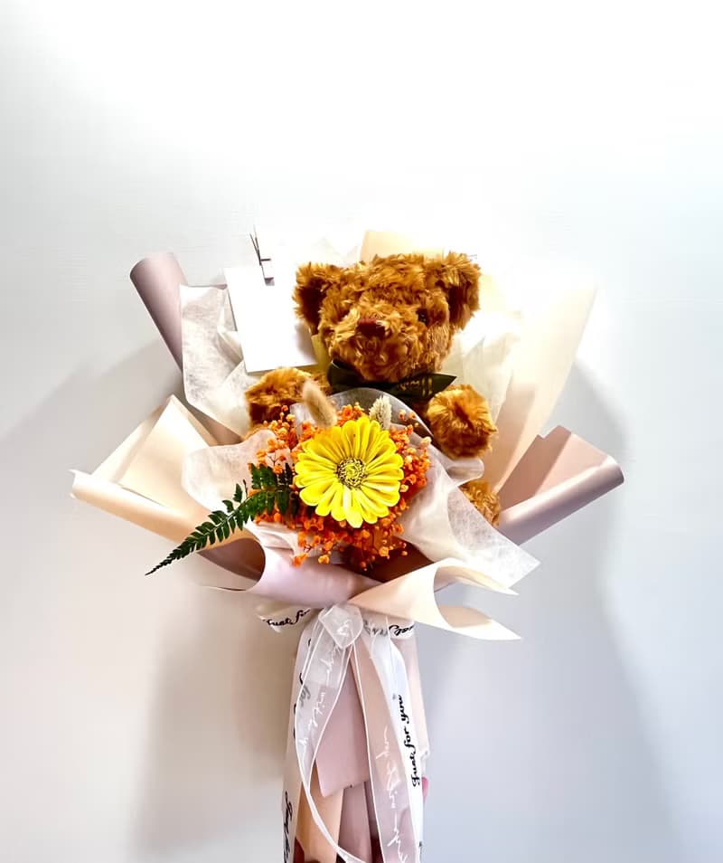 48hr出貨  泰迪熊太陽花束 畢業花束/乾燥花/擴香花