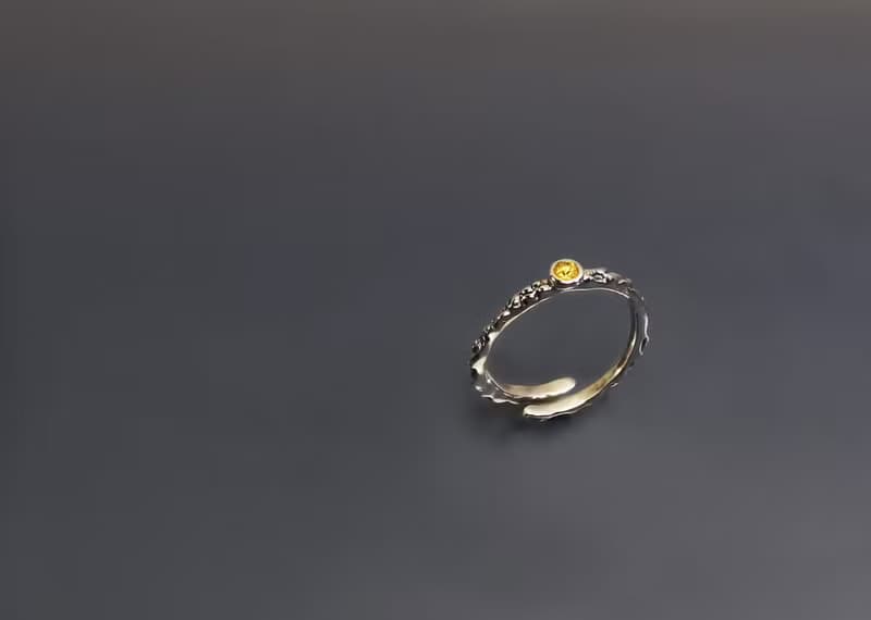 實物系列-有機質感黃寶石925銀開口戒