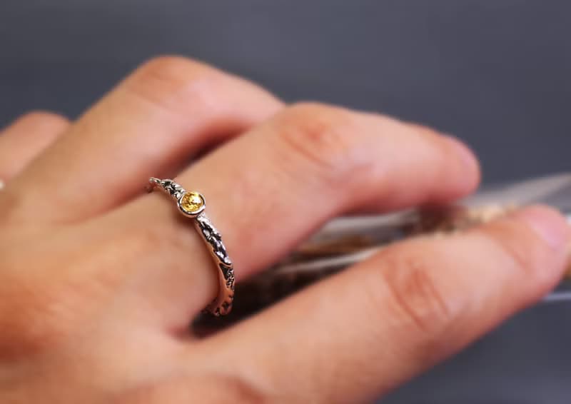 實物系列-有機質感黃寶石925銀開口戒