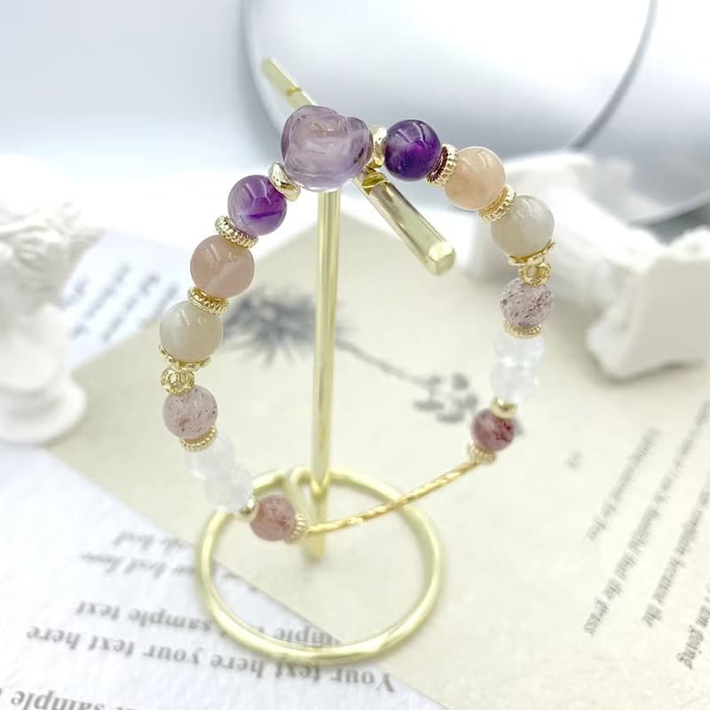 溫柔的愛 / 紫黃晶 紫水晶 櫻花瑪瑙 三輪骨幹 月光石 水晶手鍊