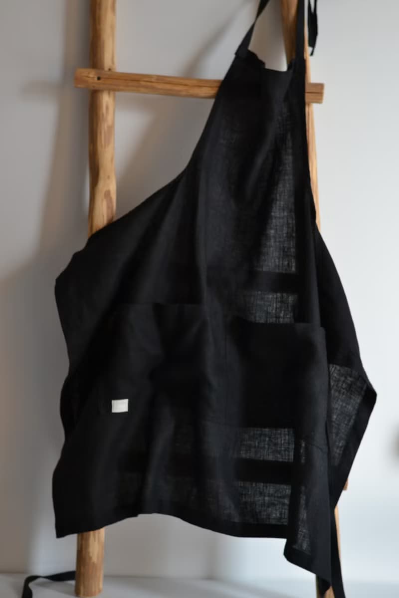 Linen apron for kitchen and garden, with pocket, home clothes, gift for hostess