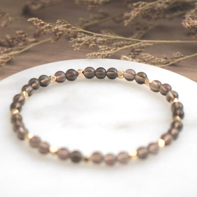 茶晶手鍊-舒壓-療癒-附大顆粒白水晶消磁石+飾品盒