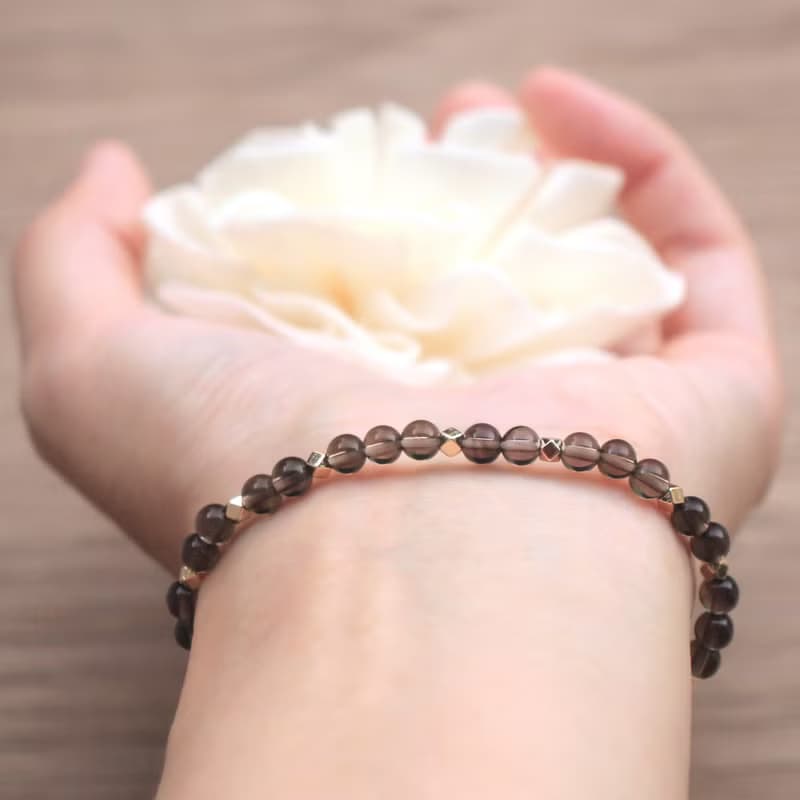 茶晶手鍊-舒壓-療癒-附大顆粒白水晶消磁石+飾品盒