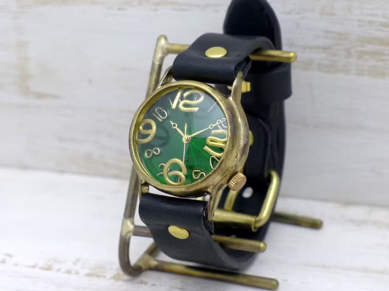 214B GR  On Time-B  GR(グリーン)文字盤 Mens Brass 手作り腕時計