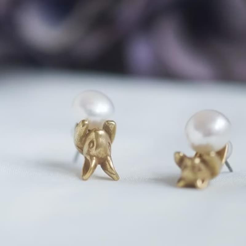 兔子珍珠耳環 金 復古 單耳