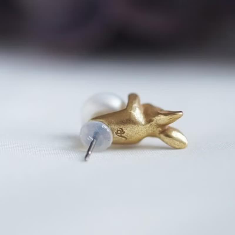 兔子珍珠耳環 金 復古 單耳