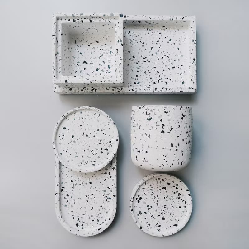 TERRAZZO 磨石子 | 經典黑白水泥圓形盆器・筆筒・桌面收納