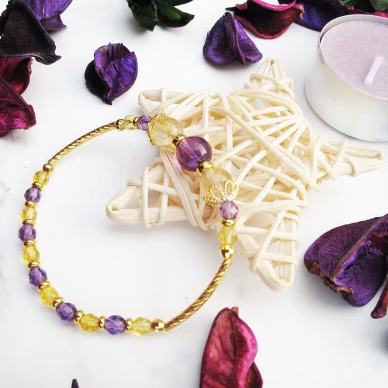 【水晶手串】紫晶黃晶 | 愛情&事業 純銀水晶手鍊 | 大員囡仔