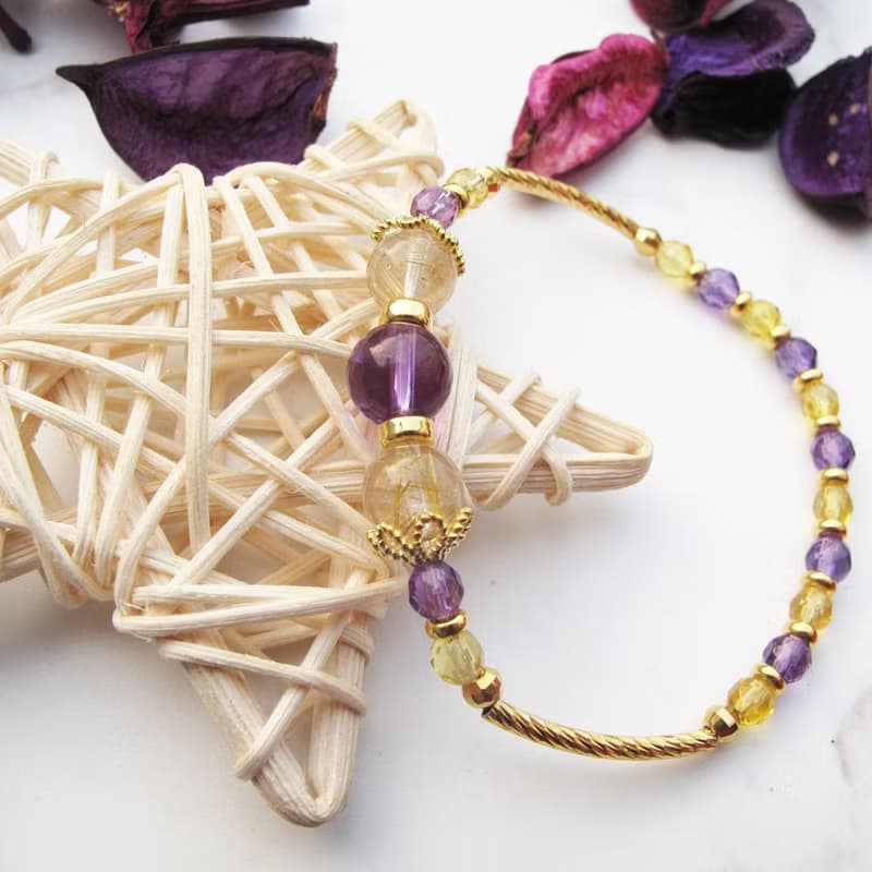 【水晶手串】紫晶黃晶 | 愛情&事業 純銀水晶手鍊 | 大員囡仔