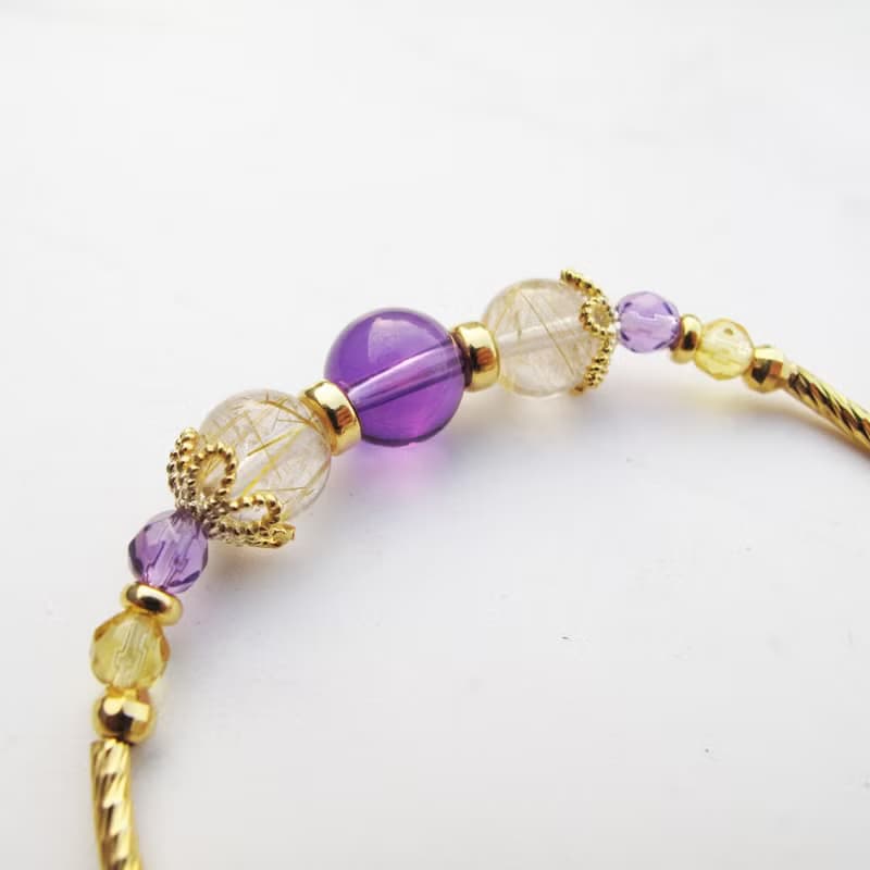 【水晶手串】紫晶黃晶 | 愛情&事業 純銀水晶手鍊 | 大員囡仔