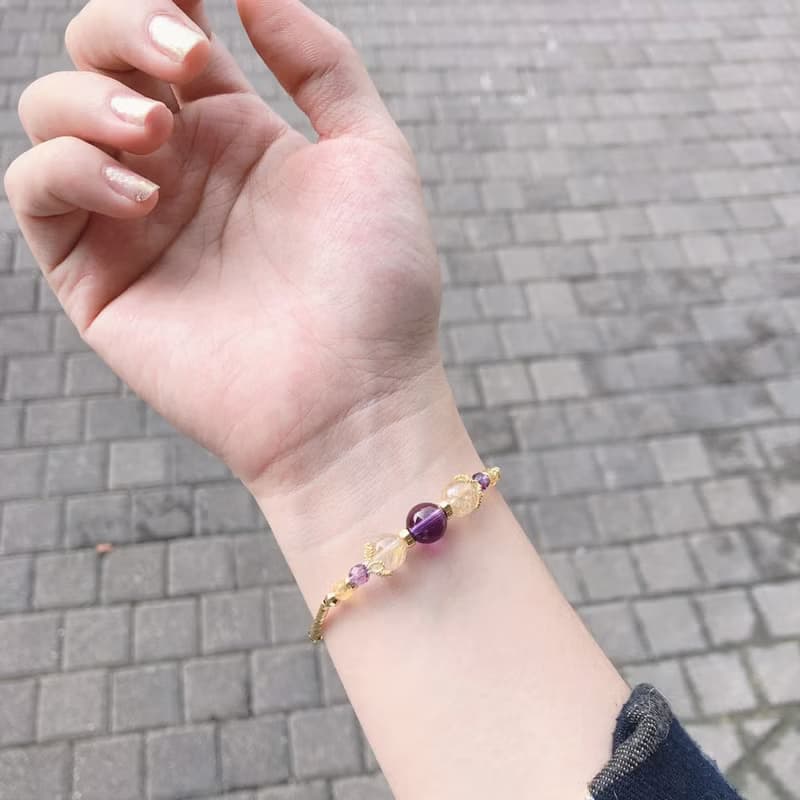 【水晶手串】紫晶黃晶 | 愛情&事業 純銀水晶手鍊 | 大員囡仔