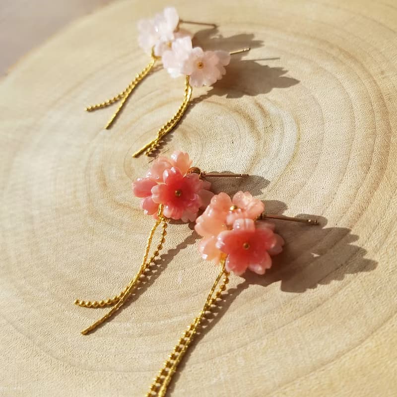 粉系小花球 櫻花 花束 耳環耳針耳夾 鍍金 生日禮物