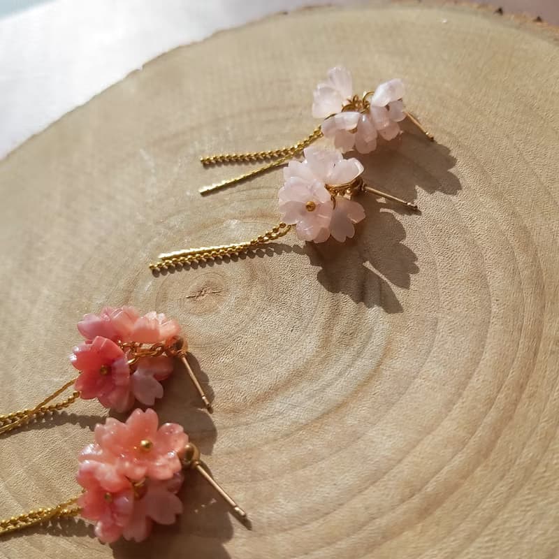 粉系小花球 櫻花 花束 耳環耳針耳夾 鍍金 生日禮物