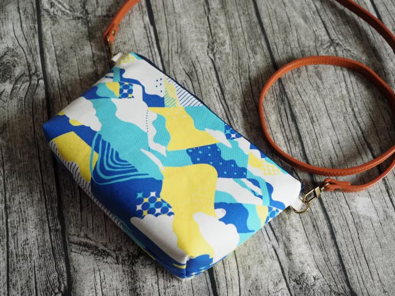 手工縫製托特側肩包帆布手袋化妝包 和風粉藍富士山圖案