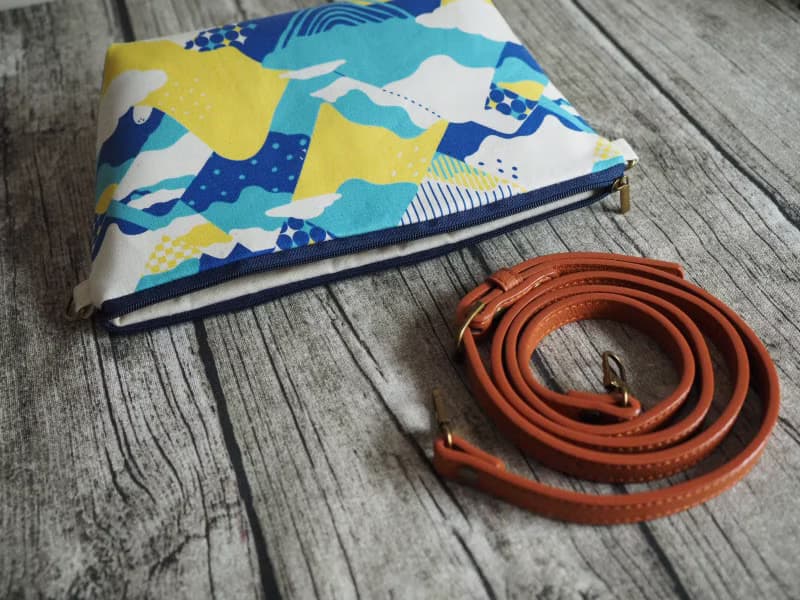 手工縫製托特側肩包帆布手袋化妝包 和風粉藍富士山圖案