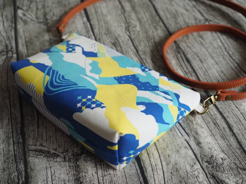 手工縫製托特側肩包帆布手袋化妝包 和風粉藍富士山圖案