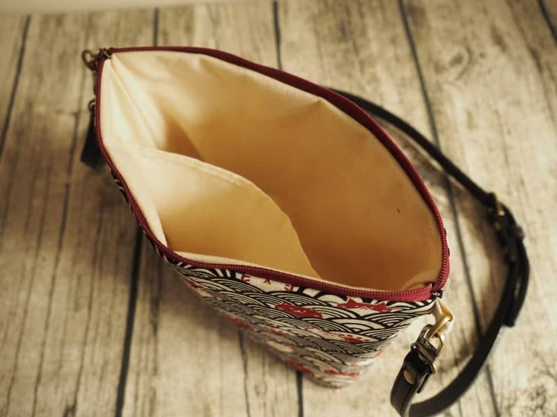 手工縫製托特側肩包帆布手袋化妝包 和風粉藍富士山圖案