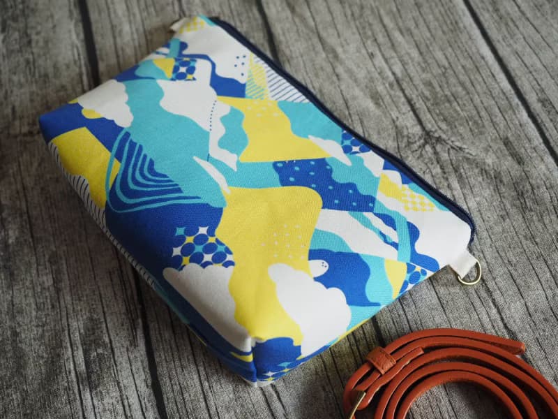 手工縫製托特側肩包帆布手袋化妝包 和風粉藍富士山圖案