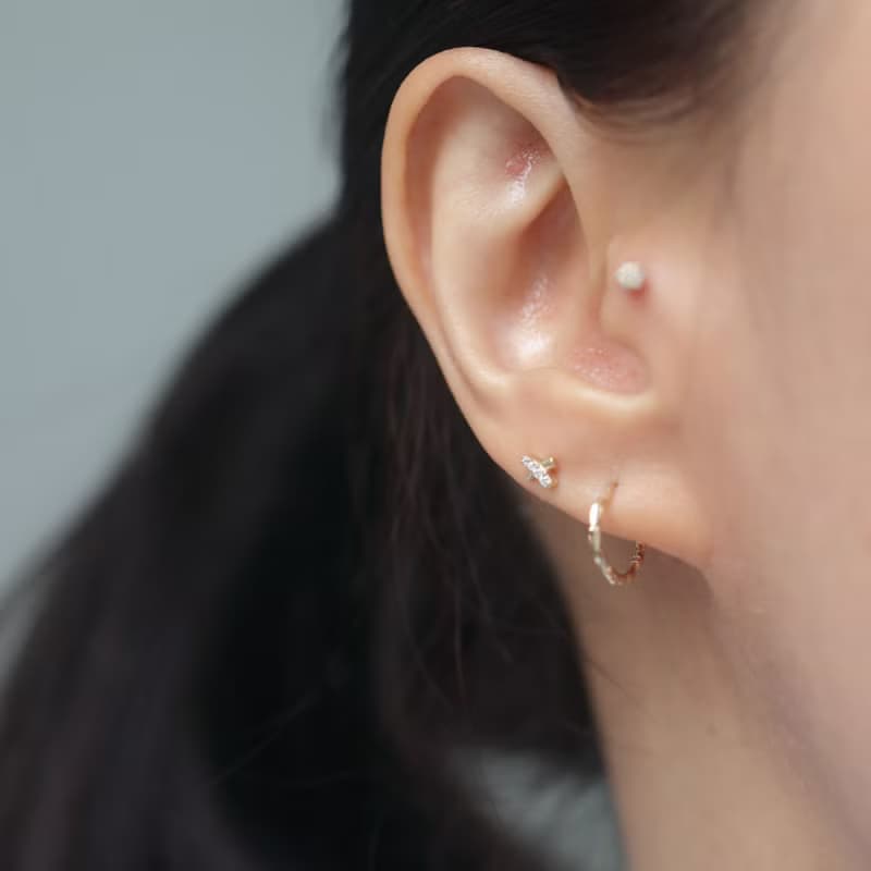 14K 橢圓切割耳扣耳環 (內徑 8.8mm) 洗澡免摘 碰水流汗不褪色