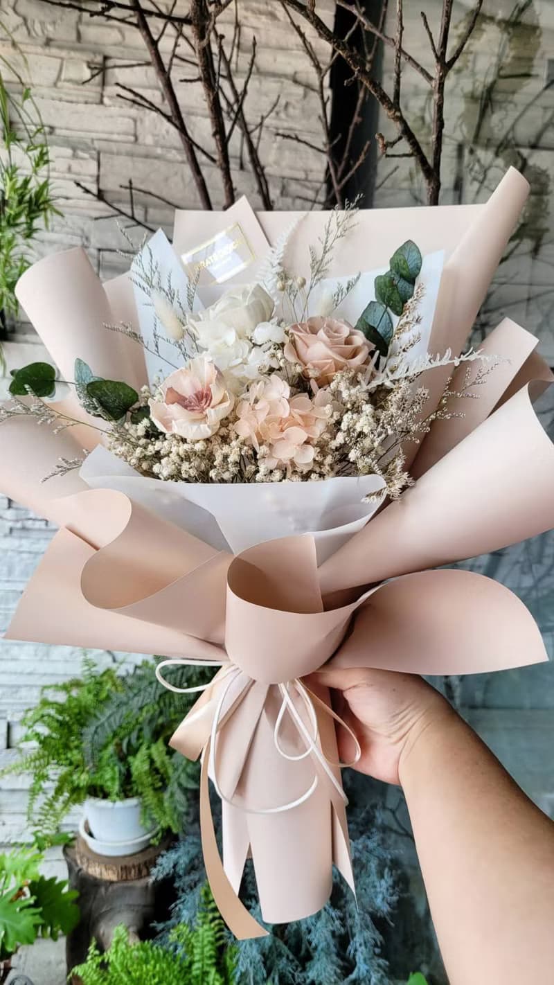 海藏設計│浪漫迷人。奶茶乾燥花束 永生花束