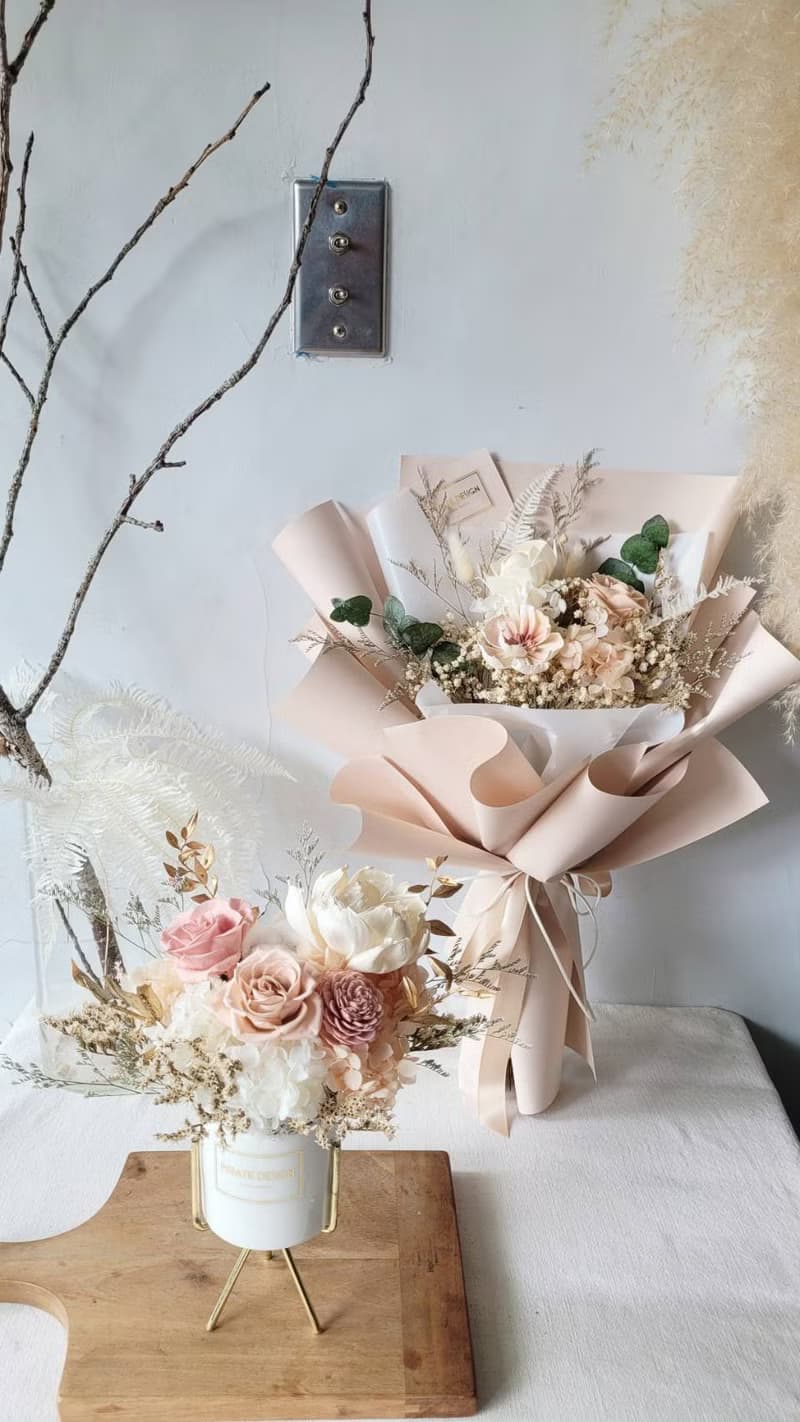 海藏設計│浪漫迷人。奶茶乾燥花束 永生花束
