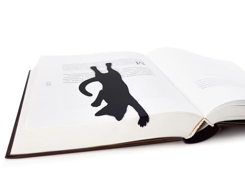 Black Metal bookmark Cat got stuck.Minimalist bookmark for stylish cat lovers