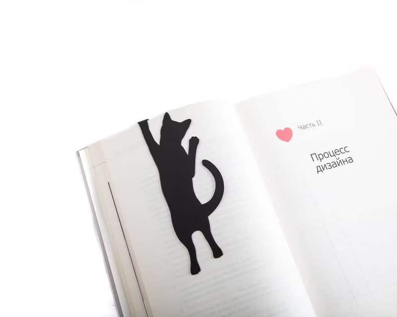 Black Metal bookmark Cat got stuck.Minimalist bookmark for stylish cat lovers