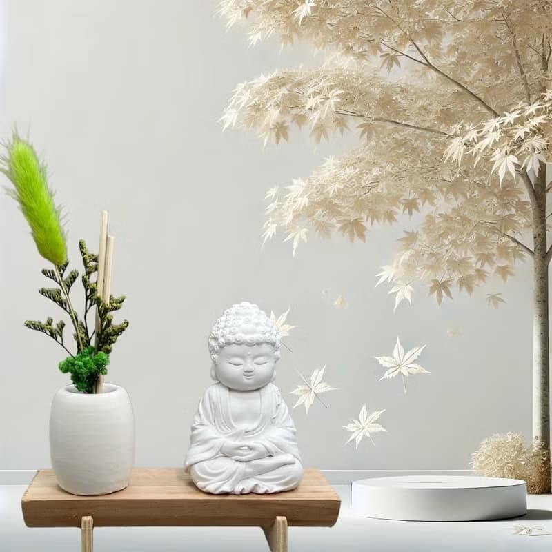 文青簡約風 淨念吉祥之育德小佛 原木底座系列 搭配永生花擴香瓶