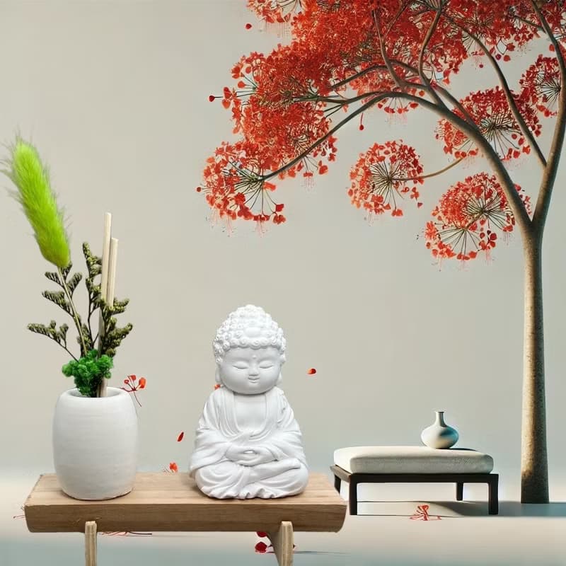 文青簡約風 淨念吉祥之育德小佛 原木底座系列 搭配永生花擴香瓶