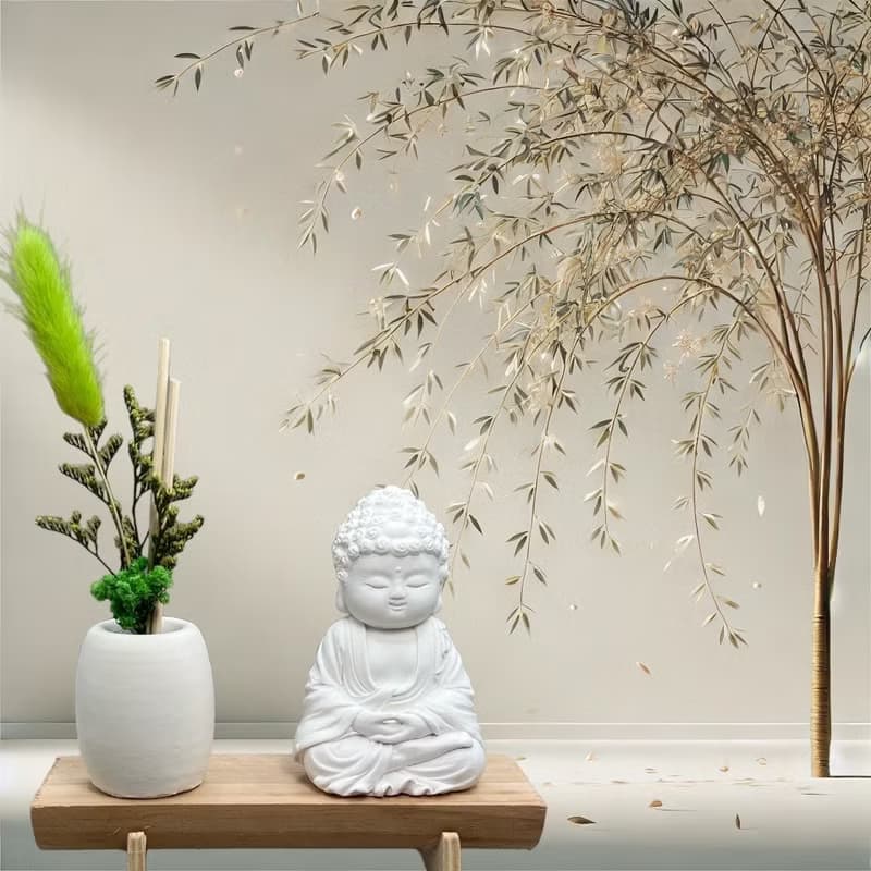 文青簡約風 淨念吉祥之育德小佛 原木底座系列 搭配永生花擴香瓶