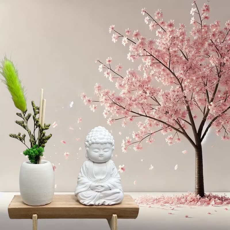 文青簡約風 淨念吉祥之育德小佛 原木底座系列 搭配永生花擴香瓶