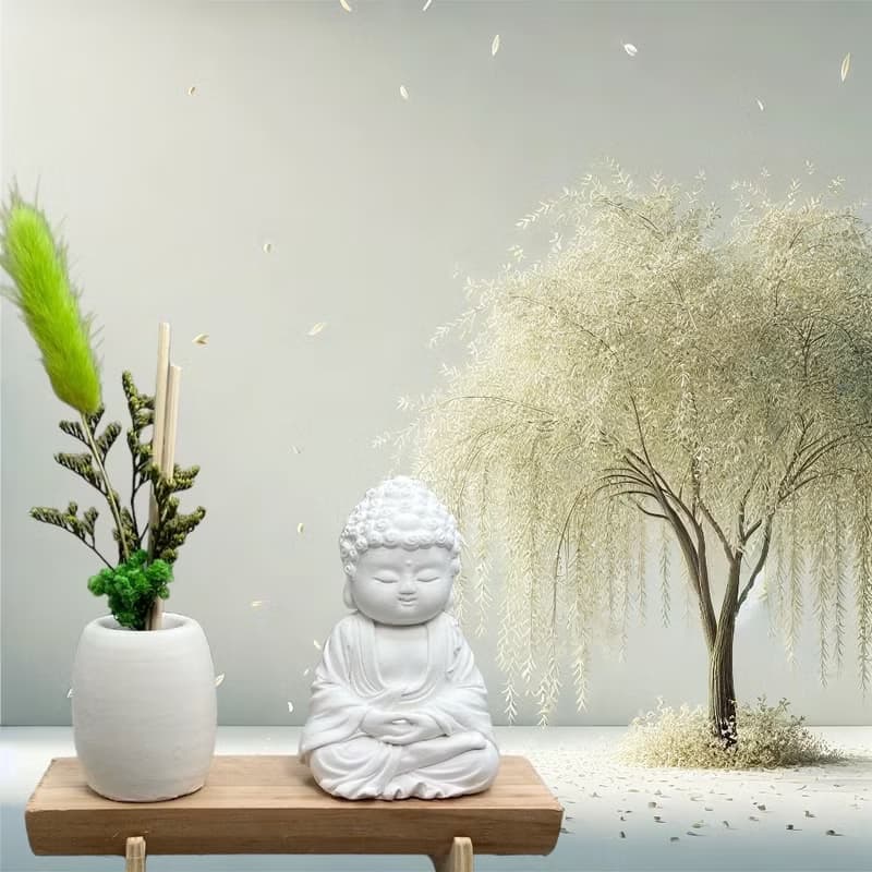 文青簡約風 淨念吉祥之育德小佛 原木底座系列 搭配永生花擴香瓶