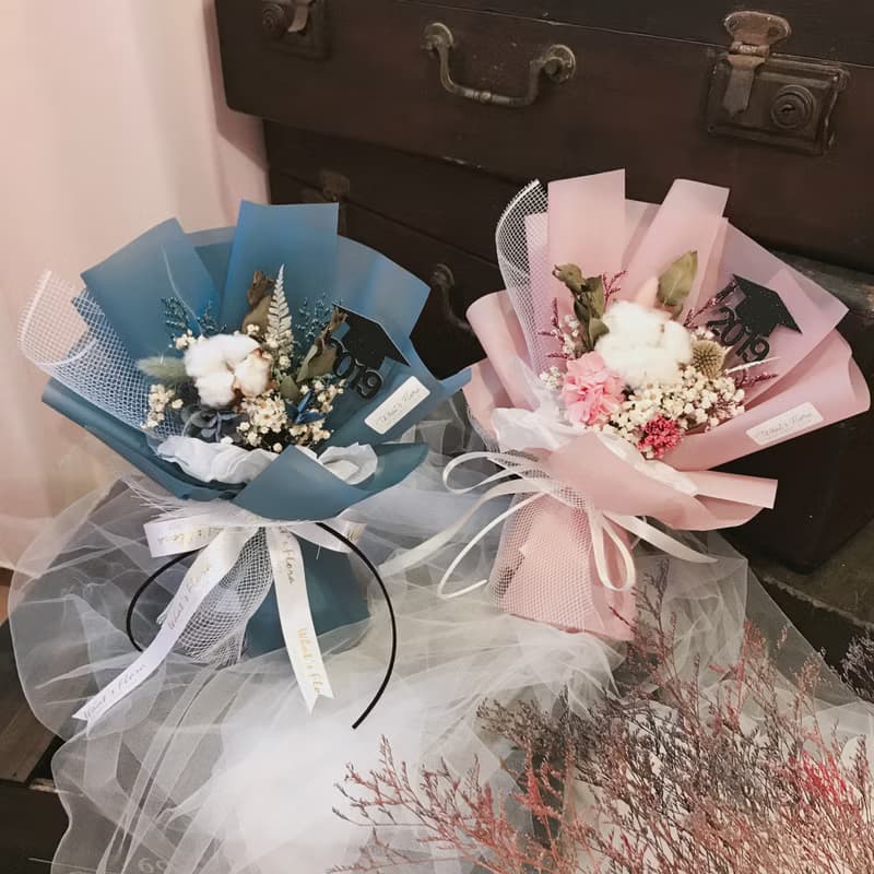 畢業花束 \小時光\棉花花束 乾燥花束 畢業快樂