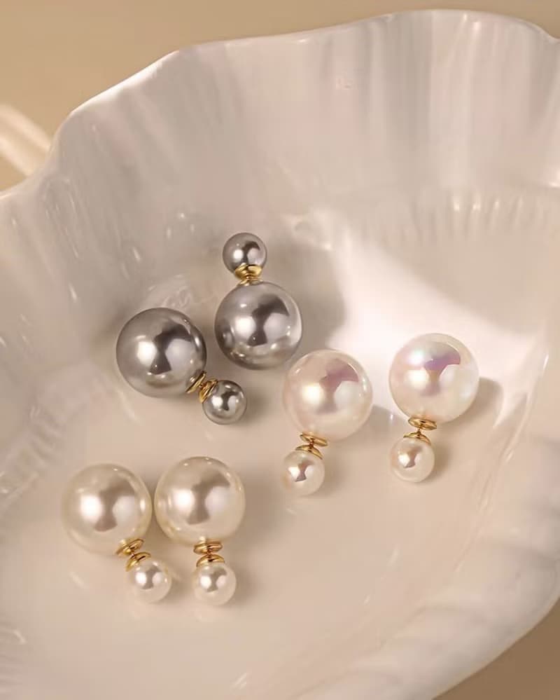 純銀珍珠耳釘  精緻耳飾 前後兩戴法式耳環 生日禮物 交換禮物