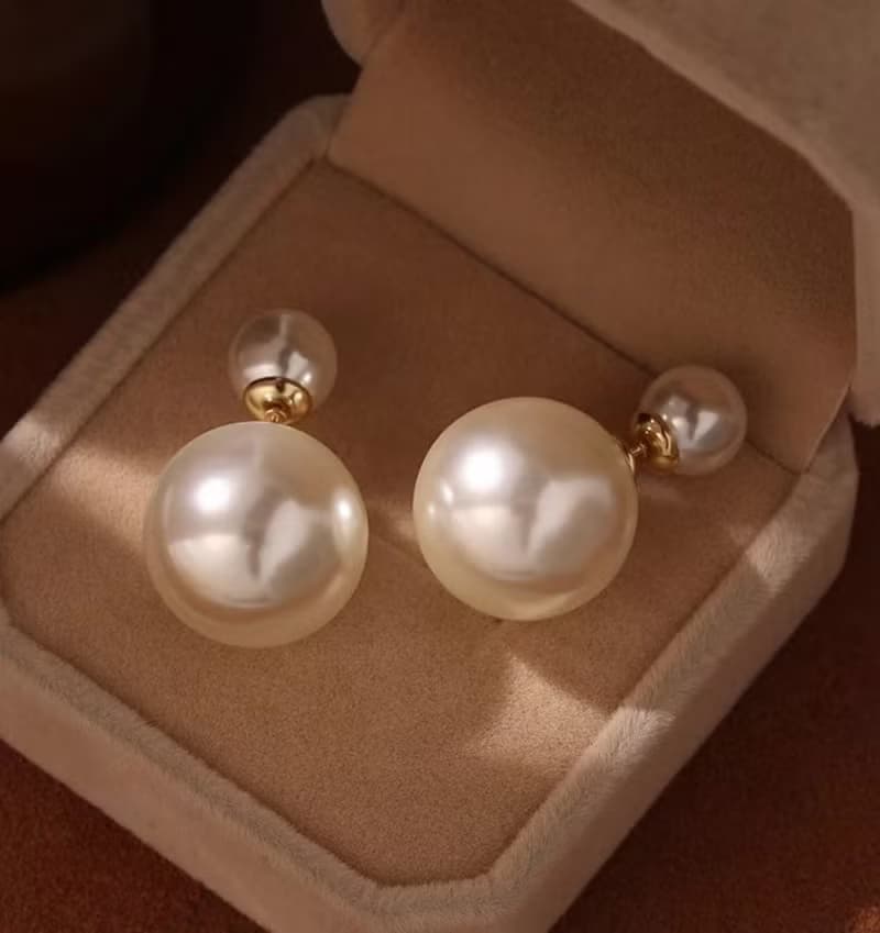 純銀珍珠耳釘  精緻耳飾 前後兩戴法式耳環 生日禮物 交換禮物
