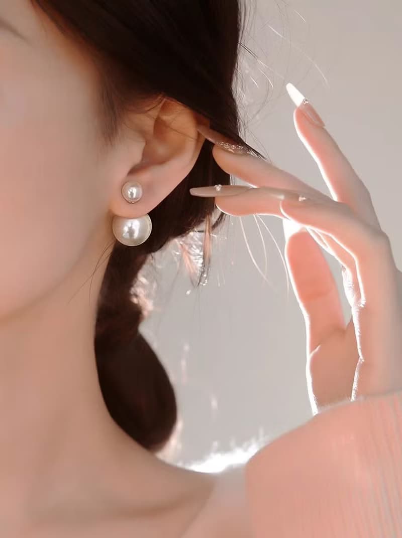 純銀珍珠耳釘  精緻耳飾 前後兩戴法式耳環 生日禮物 交換禮物